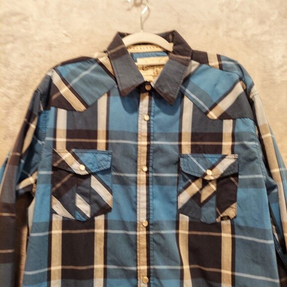 Coastal Western Cut Shirt Mens XL Blue Gray Plaid Pearl Snap Cowboy Rodeo pocket - Picture 3 of 7